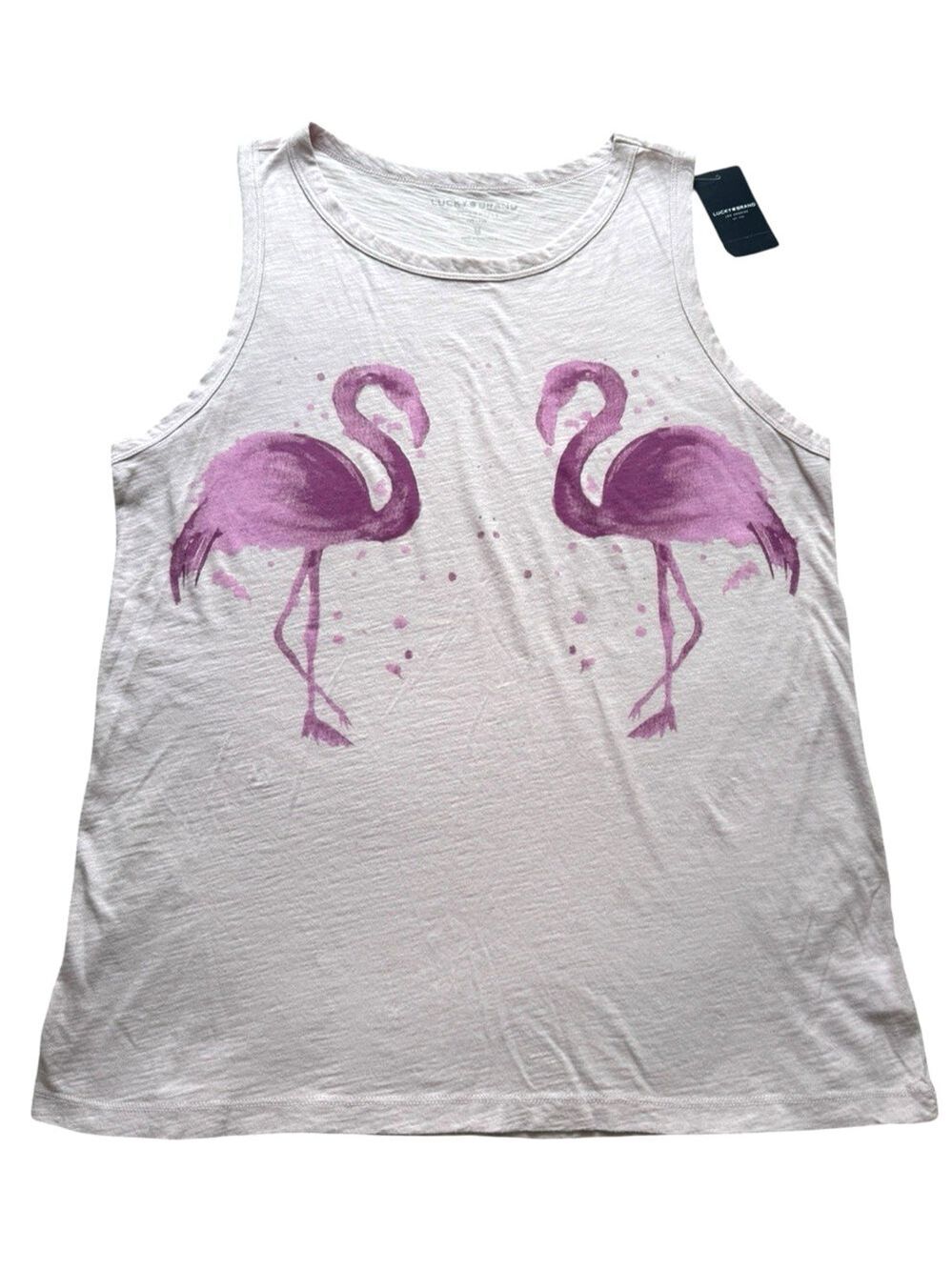NWT Lucky Brand Pink Flamingo Tank Sleeveless Top Tee Sz M 100% Cotton